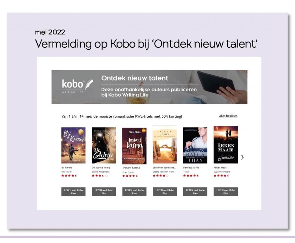 Vermelding bij Kobo als nieuw talent - Fran Genis - auteur van spiritueel getinte feelgoodboeken (fictie)